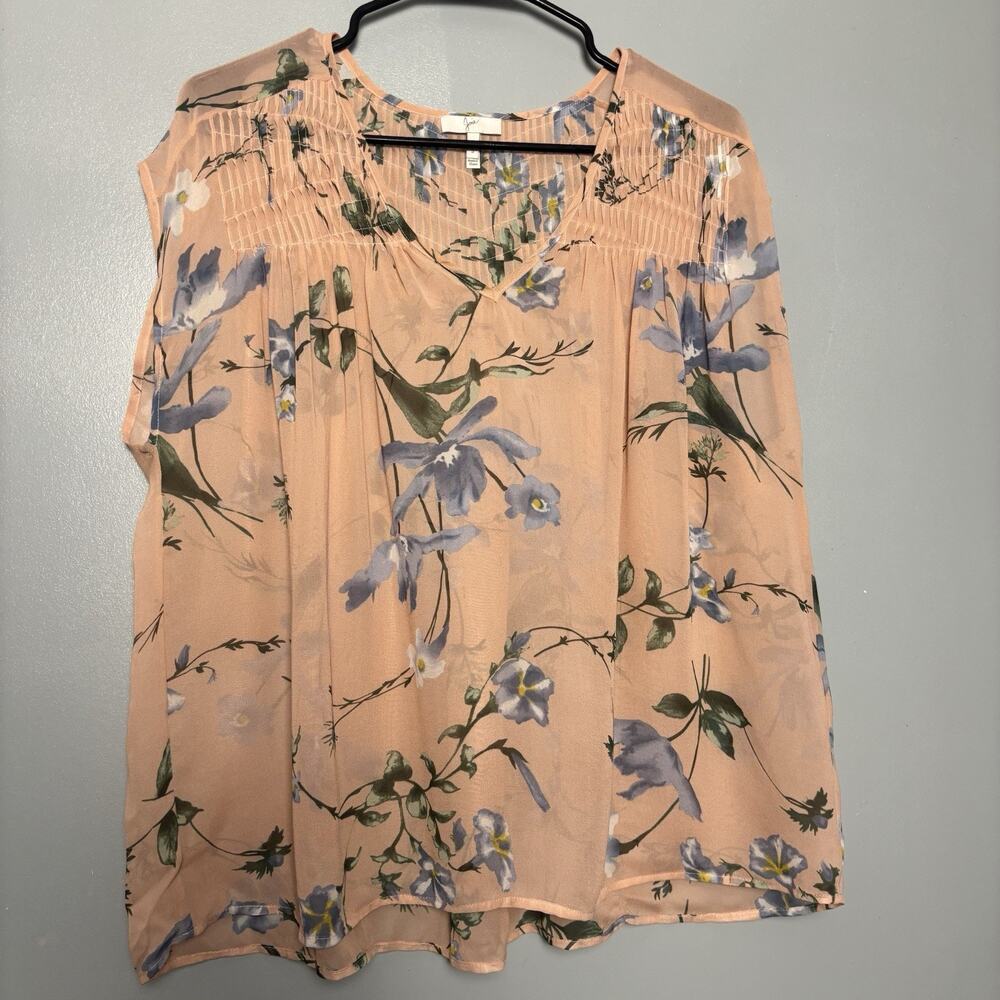 Joie Pink Silk Floral Semi Sheer 3/4 Puff Sleeve Smocked Front Blouse Size Small